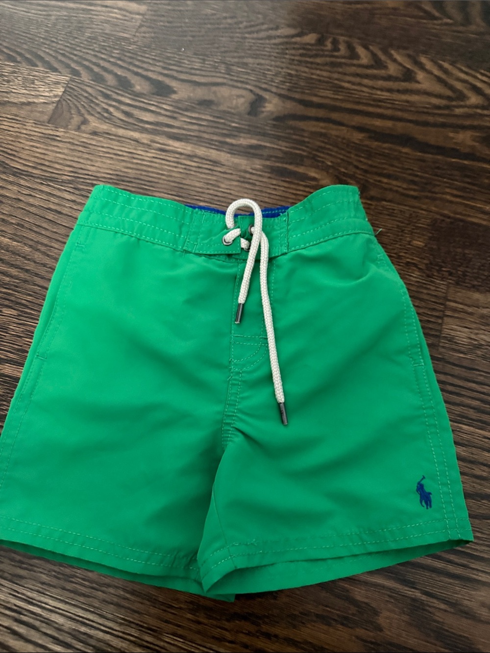 Ralph Lauren Bright Green Boys' Swim Shorts with Blue Polo Logo